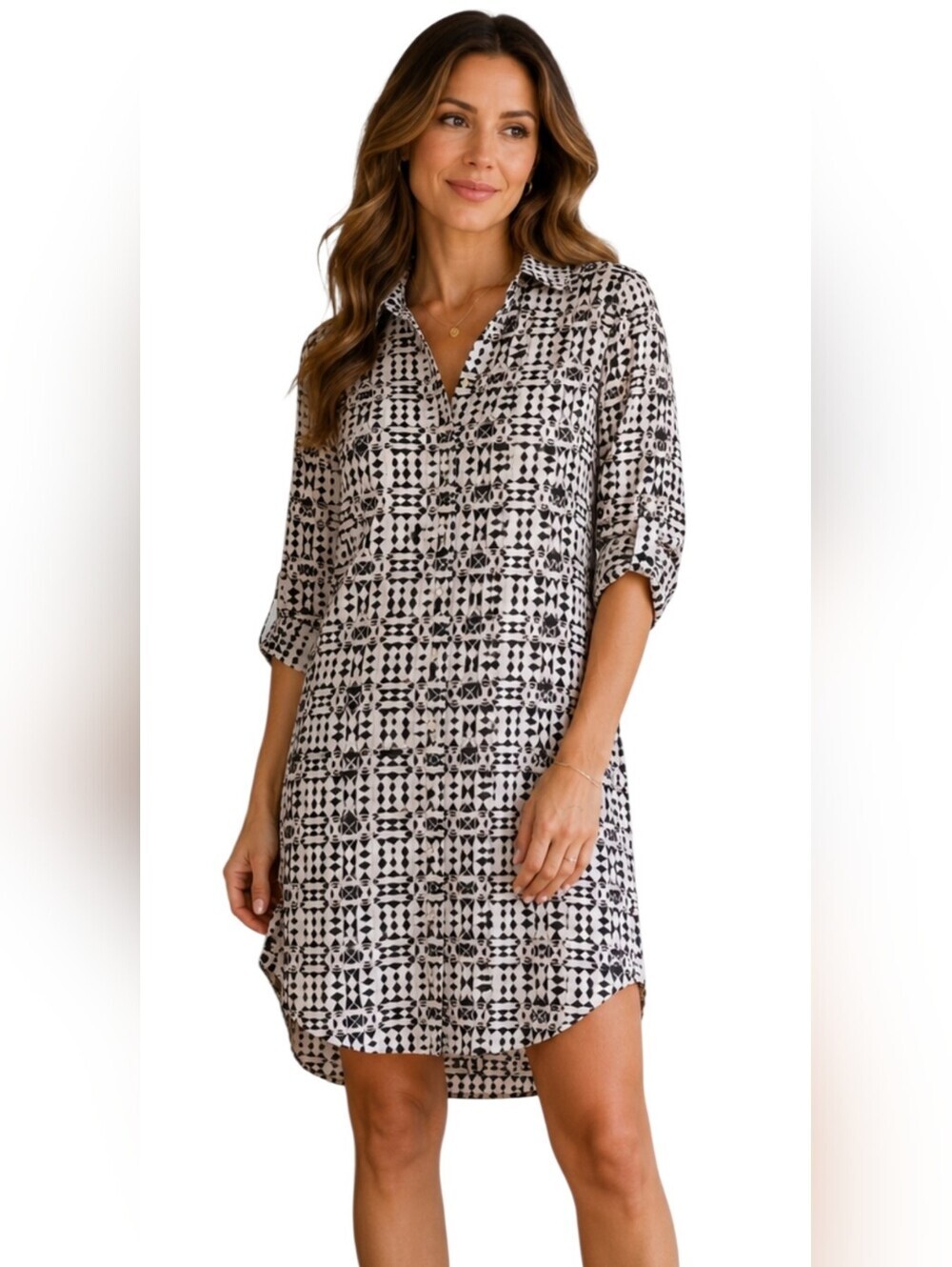 CAbi Colony Club Shirt Dress Geometric Print Size Medium